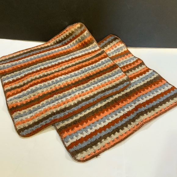 Vintage Fieldcrest Washcloth Reversible Geometric 13 X 13 1/2 Set 2 USA NOS - Picture 1 of 7
